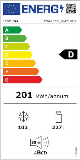 Liebherr Kühl-Gefrierkombination 330Es NoFrost H185.5xB59.7xT67.5cm. Inox Plus