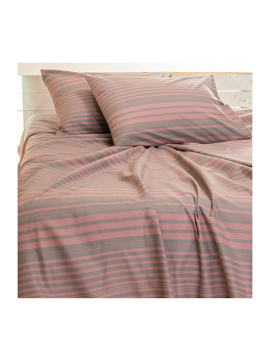 Melinen Sheet for Single Bed 170x270cm. Stripe Apple