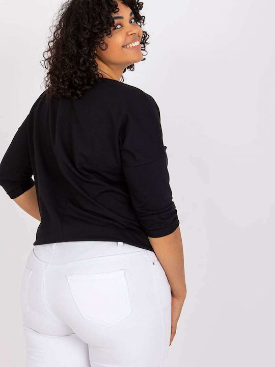 Relevance Damen Bluse Baumwolle mit 3/4 Ärmel Schwarz