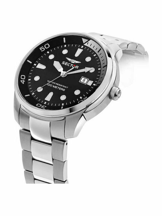Sector Oversize Ανδρικό Ρολόι 46mm Μπαταρίας με Ασημί Μεταλλικό Μπρασελέ