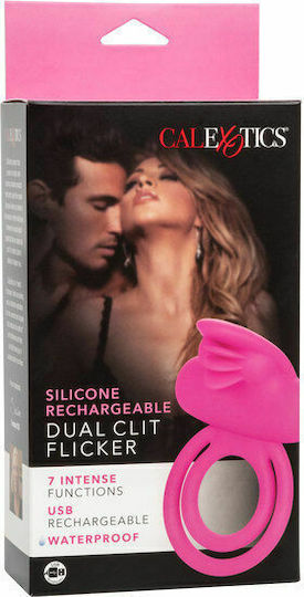 Calexotics Silicone Rechargeable Dual Clit Flicker Enhancer Vibrating Cock Ring Schwanz Silikon Pink
