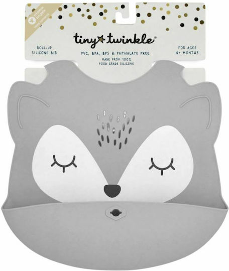 Tiny Twinkle Fox Αδιάβροχη Σαλιάρα Σιλικόνης με Κουμπί & Τσέπη Γκρι για 4 m+