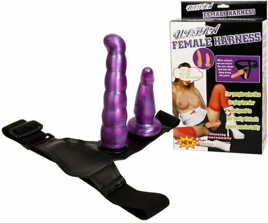 Baile Ultra Female Harness Anal & Vaginal Harness με Διπλό Dildo σε Μωβ Χρώμα