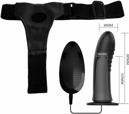 Pretty Love Strap On & Vibrating Dildo Harness με Dildo και Δόνηση σε Μαύρο Χρώμα
