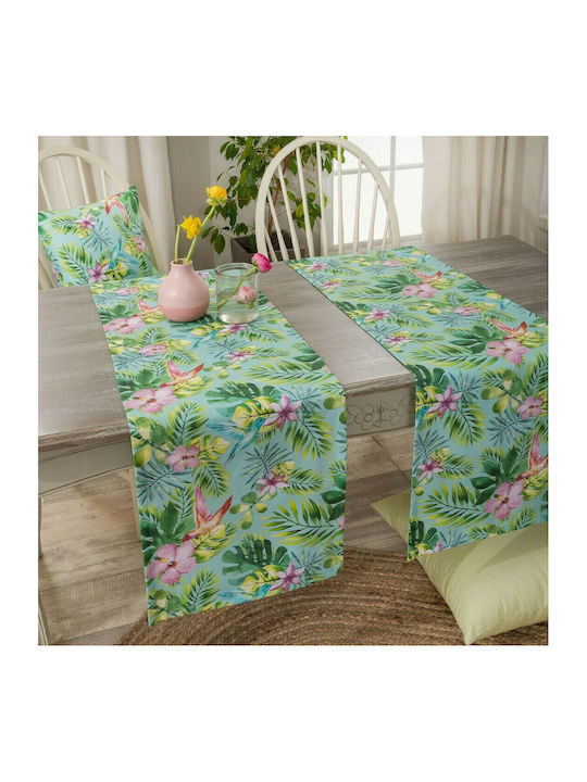 Teoran Morella Cotton & Polyester Tablecloth Runner Green 45x140cm