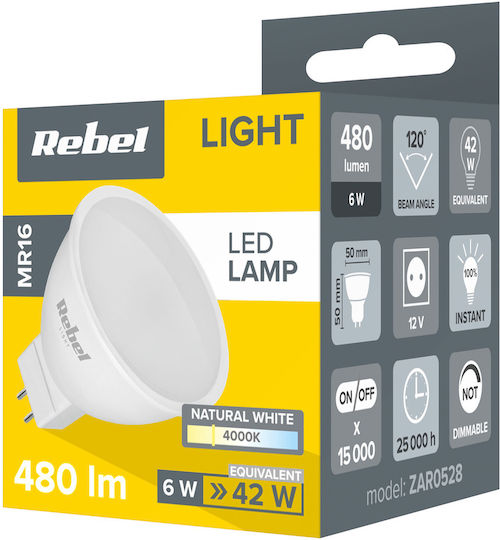 Rebel Λάμπα LED 6W για Ντουί GU5.3 και Σχήμα MR16 Φυσικό Λευκό 480lm