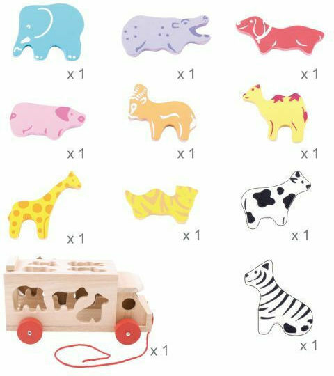 Big Jigs Παιχνίδι Ταξινόμησης Σχημάτων Animal Shape Lorry από Ξύλο με Μουσική για 18+ Μηνών