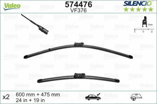 Valeo Silencio X.trm x2 Front Set Car Wiper Blades 600mm Passenger Wiper Length 480mm