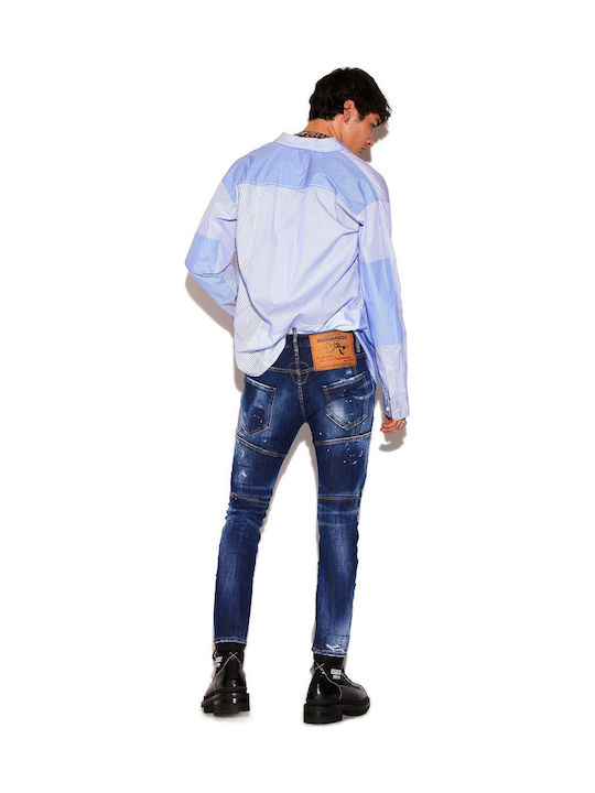 Tidy Biker Men's Jeans Pants Elastic Blue