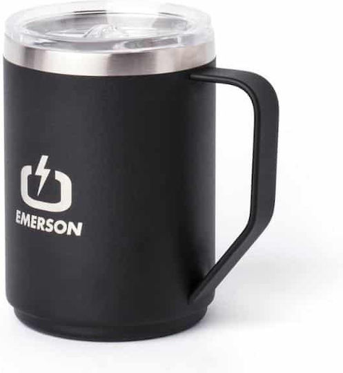 Emerson Recyclable Glass Thermos Bottle Stainless Steel BPA Free 400ml Black With Handle