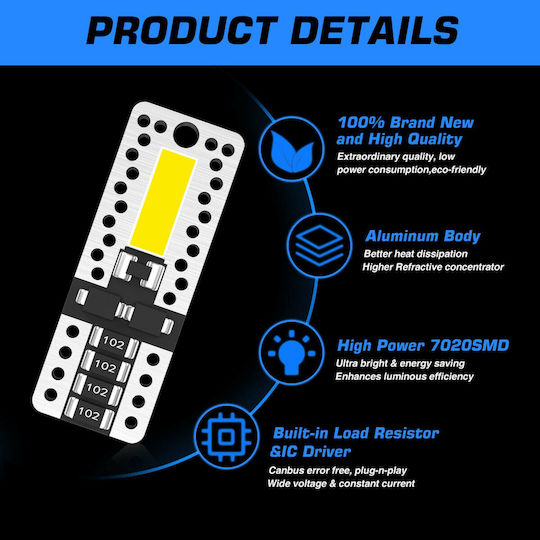 NovSight Lamps Car T10 Canbus LED 6000K Cold White 12V 2W 2pcs