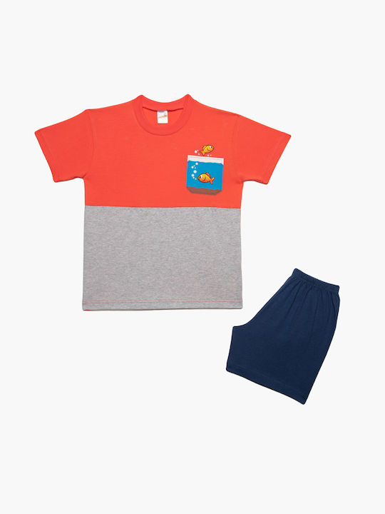 Minerva Set Top & Bottom Kids Summer Cotton Pyjamas Orange