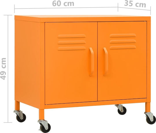 Метален Офисен Шкаф с Колелца Оранжев 60x35x49см