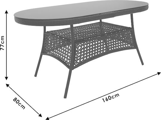 Masa pentru spații exterioare Rattan cu suprafață din sticlă Cellin CAFE 160x80x77buc