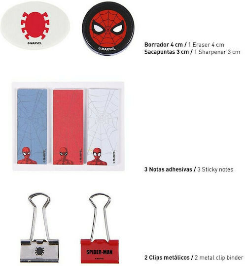 Cerda Spiderman Kinder Schreibwarenset mit Bleistift, Spitzer, Radiergummi, Notizbuch, Lineal und Etui 12Stück