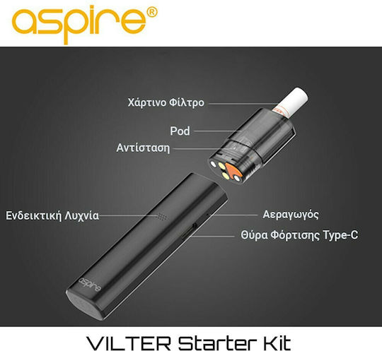 Aspire Vilter Black Pod Kit 2ml με Ενσωματωμένη Μπαταρία
