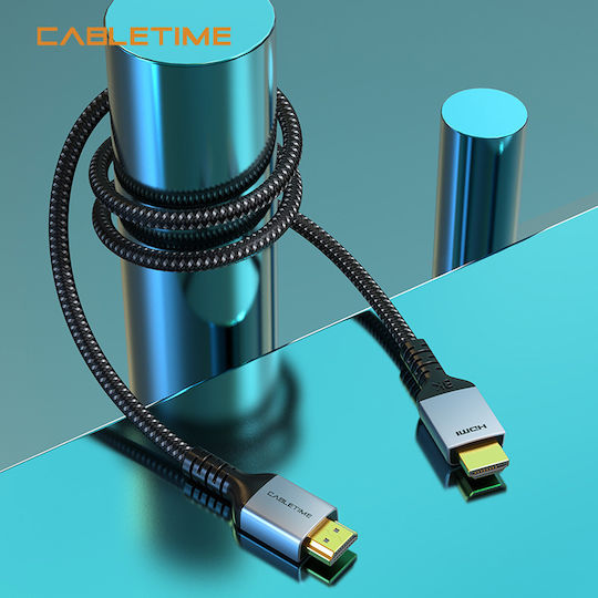 Cabletime HM8K HDMI 2.1 Ultra High Speed 48Gbps 4K 120Hz HDR VRR Braided Cable HDMI Male - HDMI Male 2m Black
