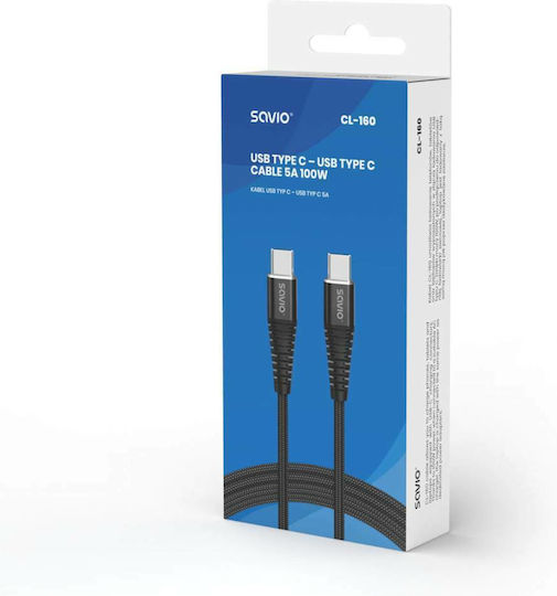 Savio USB 2.0 Cable USB-C Male - USB-C 100W Black 2m CL-160