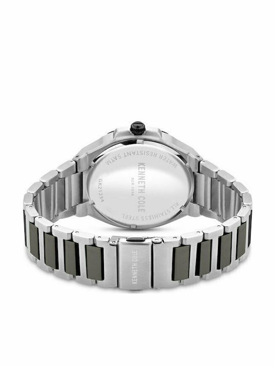 Kenneth Cole Ανδρικό Ρολόι 43.5mm Χρονογράφος Μπαταρίας με Ασημί Μεταλλικό Μπρασελέ