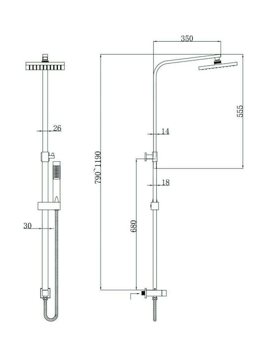 Karag New Rosa Katia Adjustable Shower Column without Mixer 79-119 cm Silver