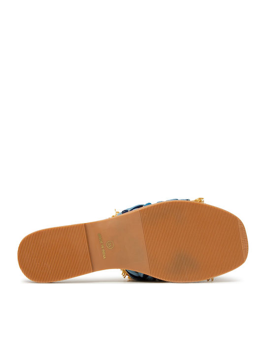 Leather Women's Flat Sandals in Blue Color