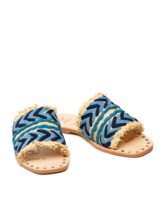 Leather Women's Flat Sandals in Blue Color