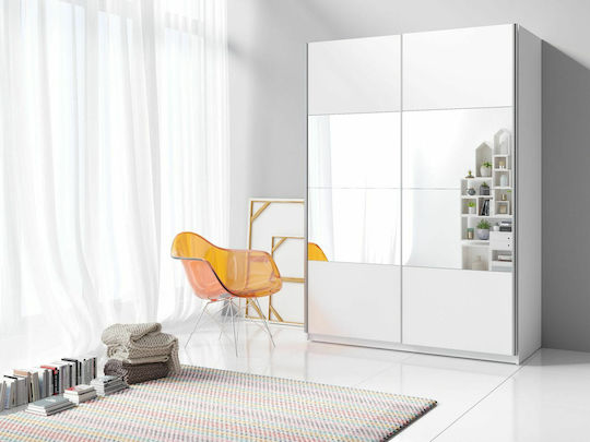 Double Door Wardrobe Sliding Delta II with Mirror White 120x61x210cm