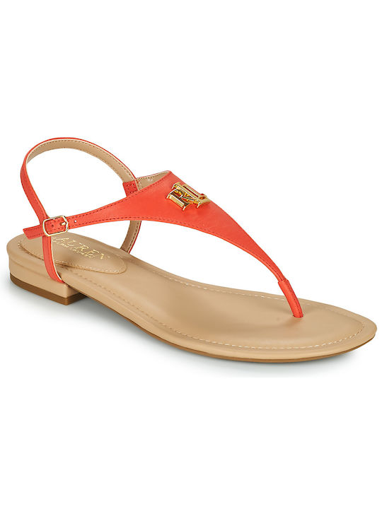 Ralph Lauren Leather Women's Flat Sandals In Orange Colour