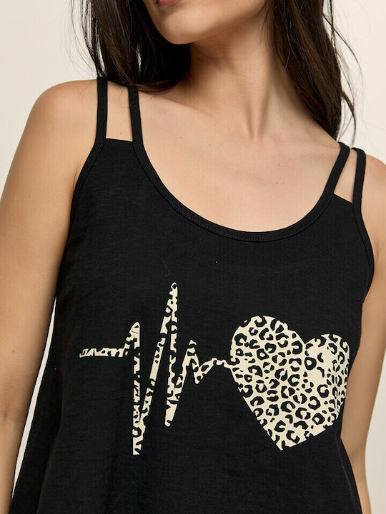 Women's Summer Blouse Cotton with Straps Black