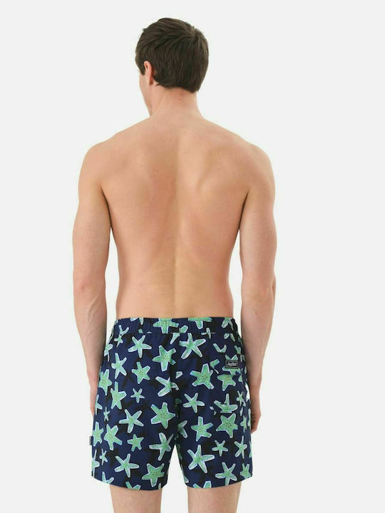 John Frank Starfish Herren Badebekleidung Shorts Marineblau mit Mustern