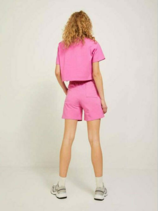 Jack & Jones Women's Summer Crop Top Cotton Short Sleeve Super Pink