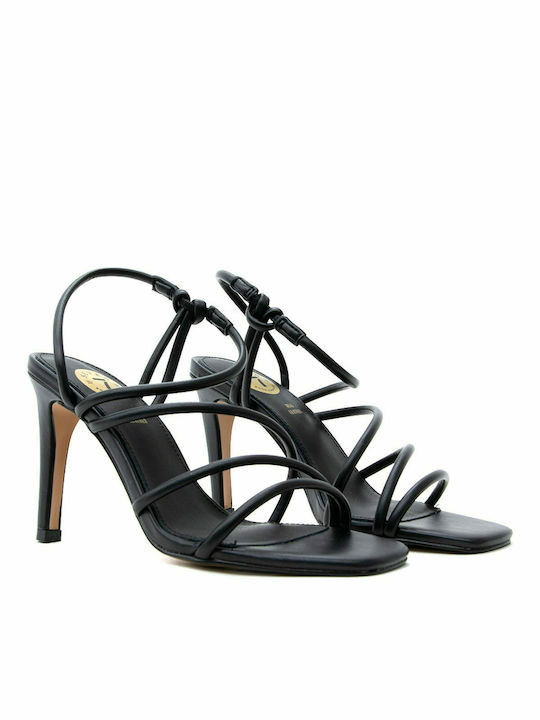 Seven Synthetic Leather Women's Sandals Victoria Black with Thin High Heel