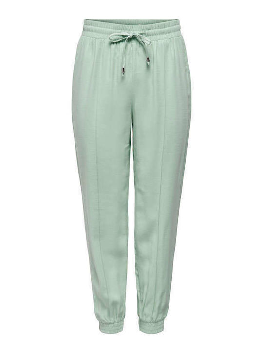 Mw Women's High-waisted Fabric Trousers with Elastic Regular Fit Turquoise