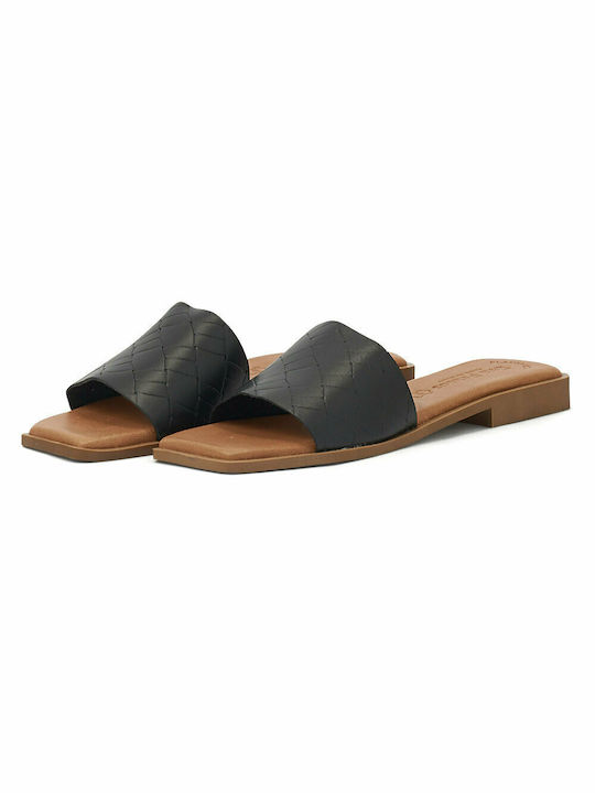 Eva Frutos Leather Women's Flat Sandals in Black Color