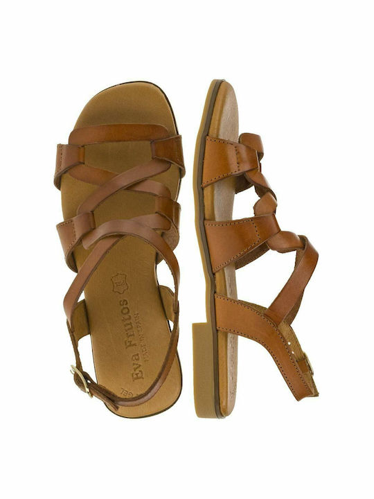 Leather Women's Flat Sandals in Tabac Brown Color