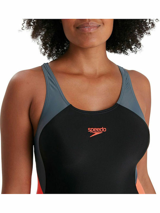 Colourblock Splice Muscleback Sportlicher Badeanzug Schwarz