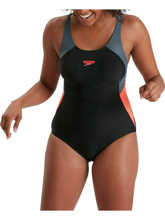 Colourblock Splice Muscleback Sportlicher Badeanzug Schwarz