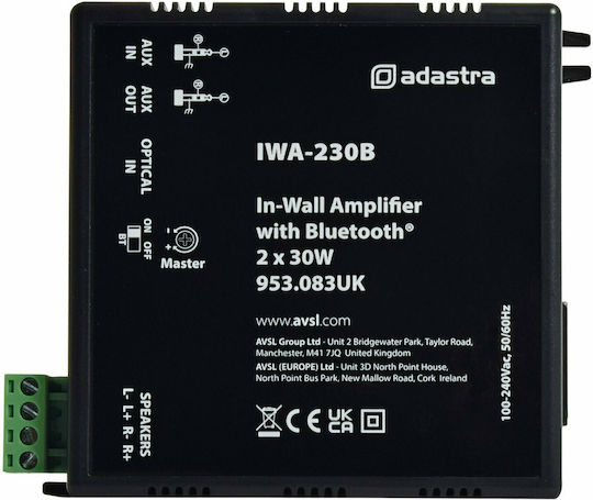 Adastra IWA-230B Wandverstärker mit Bluetooth Leistungsverstärker Kommerzieller Verstärker 30W/100V und Bluetooth-Anschluss