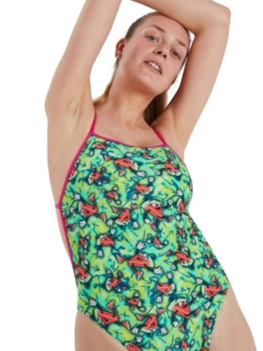 Melon Mayhem Allover Vback Athletic One-Piece Swimsuit Green