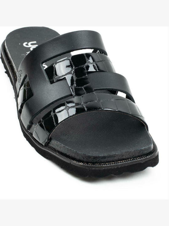 Leather Women's Flat Sandals Anatomic in Black Color