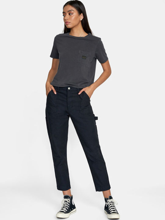 Recession Women's High-waisted Fabric Capri Trousers Black
