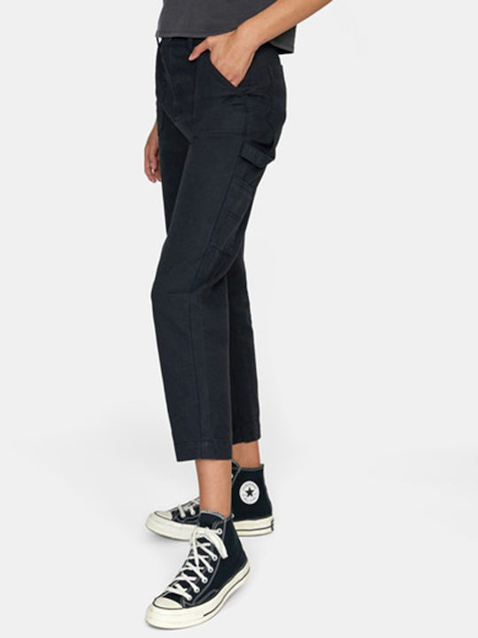 Recession Women's High-waisted Fabric Capri Trousers Black
