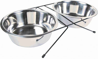 Trixie Eat On Feet Stainless Steel Cat Bowl for Food & Water Silver with Stand Set Of 2 Units 1.8lt 20cm