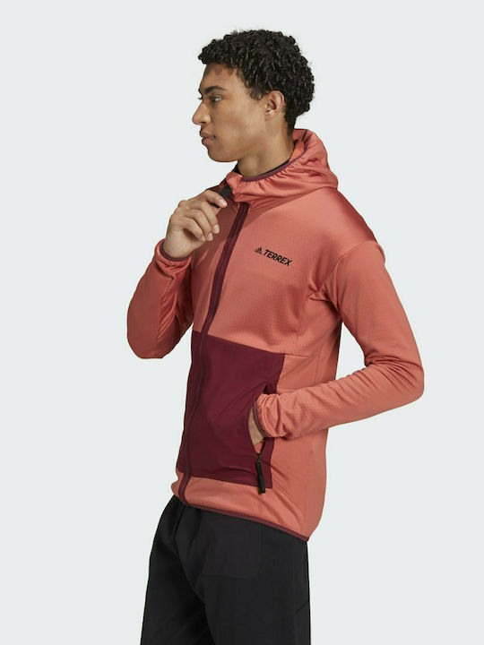 Terrex Tech Lite Hiking Men's Fleece Hooded Cardigan with Zipper Pink