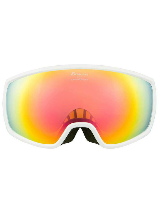 Alpina Jack Q-Lite Μάσκα Σκι & Snowboard Ενηλίκων Λευκή με Φακό Καθρέπτη σε Κίτρινο Χρώμα