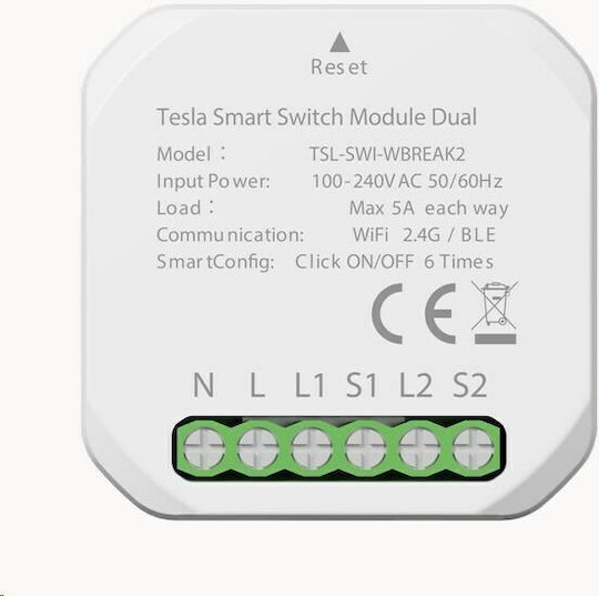 Tesla Smart Switch Dimmer 2 Καναλιών Wi-Fi & Bluetooth 5A