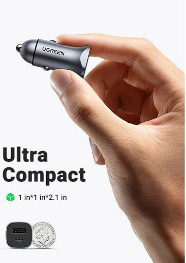 Ugreen CD130 30W Car Charger 30W 3A Fast Charging with Ports: 2xUSB Gray Color