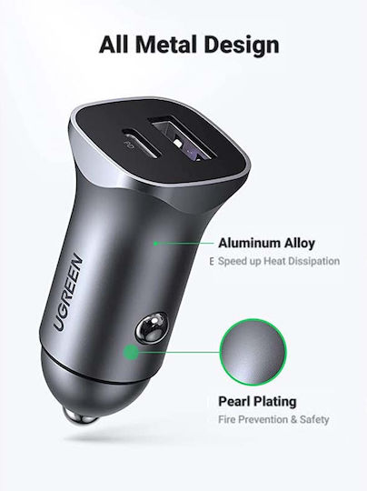 Ugreen CD130 30W Car Charger 30W 3A Fast Charging with Ports: 2xUSB Gray Color