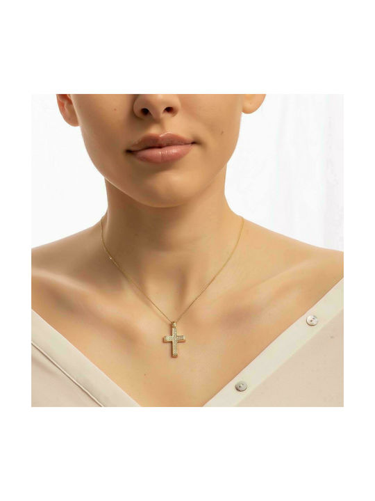 Cruce din aur galben de 14K pentru femei cu zirconiu cubic ST11101114