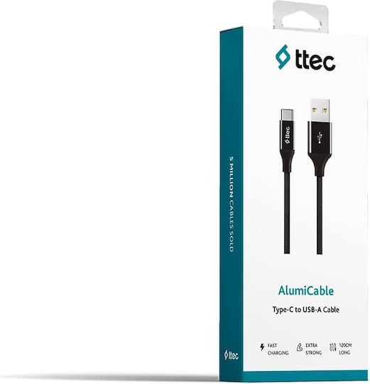 TTEC Braided USB 2.0 Cable USB-C male - USB-A Μαύρο 1.2m 2DK18S